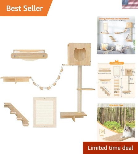 Elegant natural oak cat wall - natural,